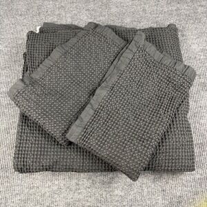 Bedsure SET King Duvet Cover  & 2 Shams Charcoal Gray Waffle 100% Cotton